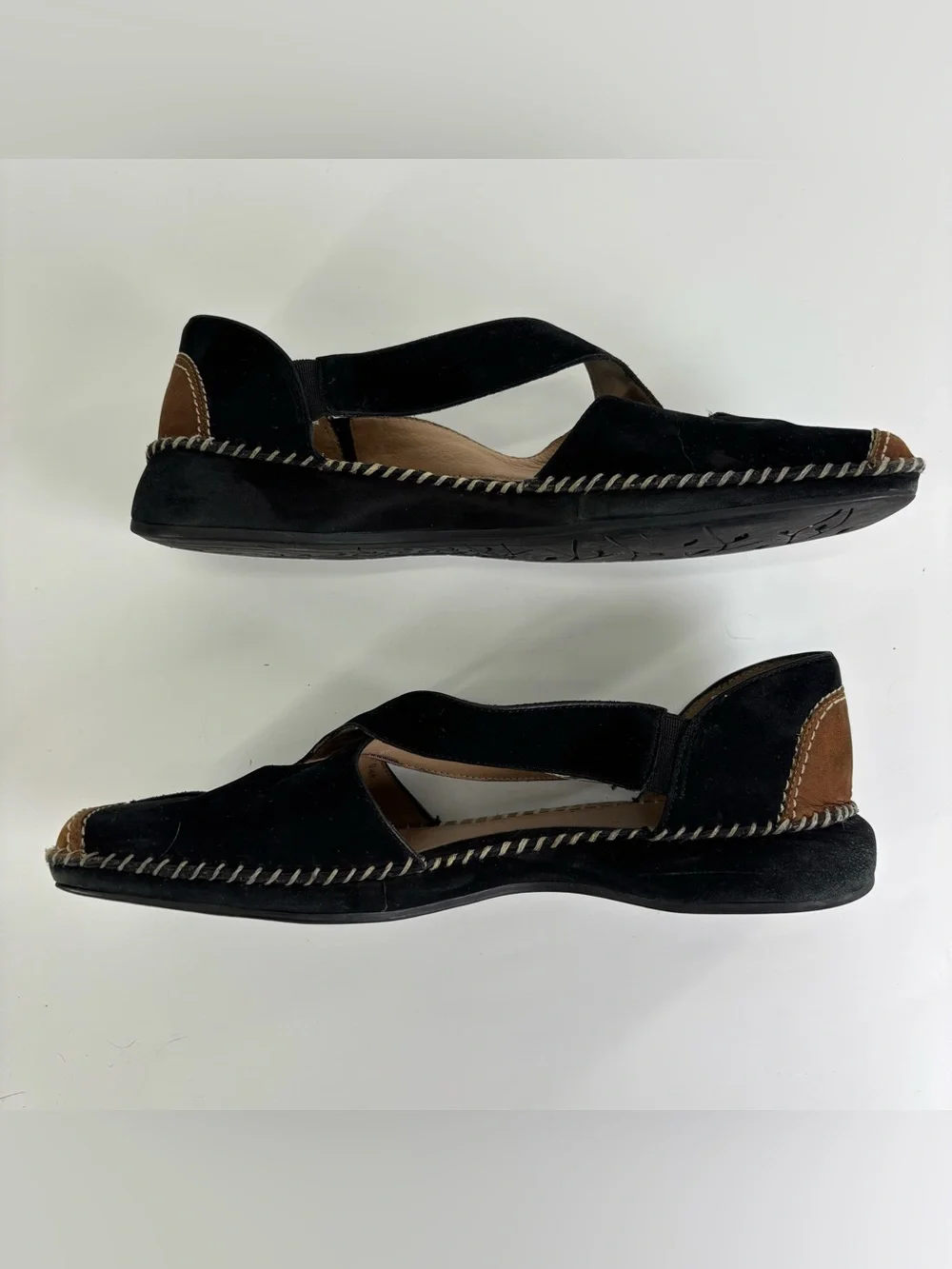 Nurture Charlie black suede flats 9.5 tan toe comfort walking square toe